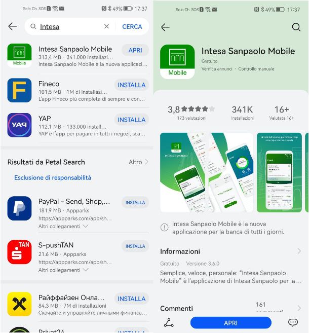 Come scaricare app Intesa Sanpaolo su Huawei