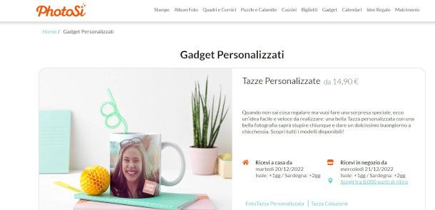 Gadget personalizzabili su sito PhotoSì