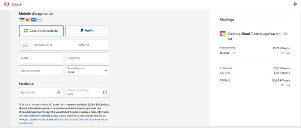 Acquistare abbonamento Adobe da Web