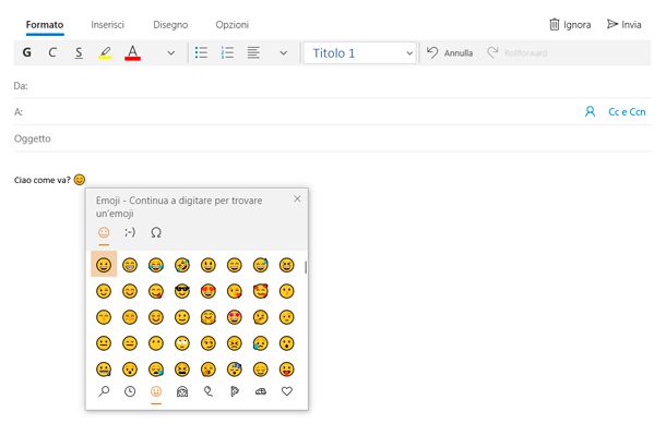 Come inserire emoticon nelle mail