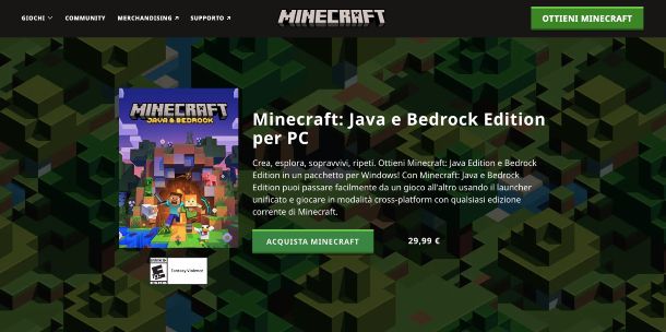 Minecraft pagina di acquisto