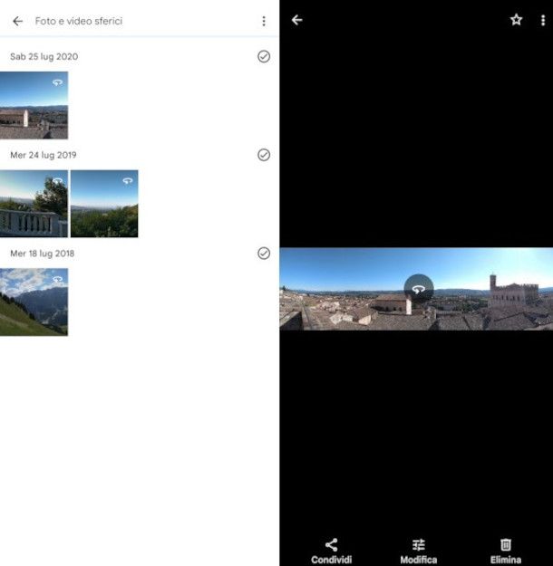 visualizzazione foto a 360 gradi su app Google Foto