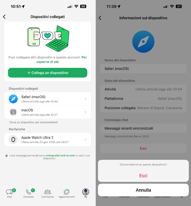 Disconnettere WhatsApp Web da iPhone