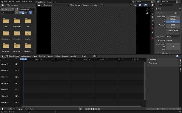 Blender video editing interfaccia