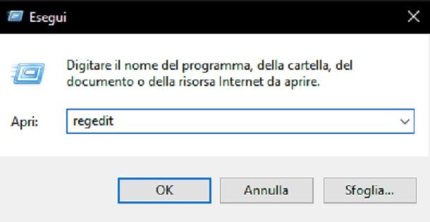 Esegui regedit