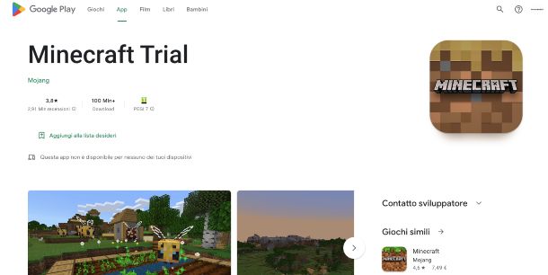 Minecraft versione di prova Android