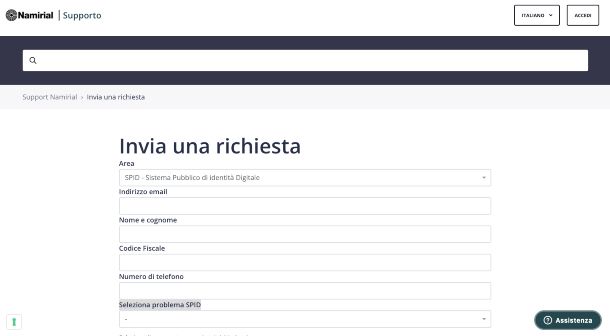 Namirial SPID, richiedi assistenza online