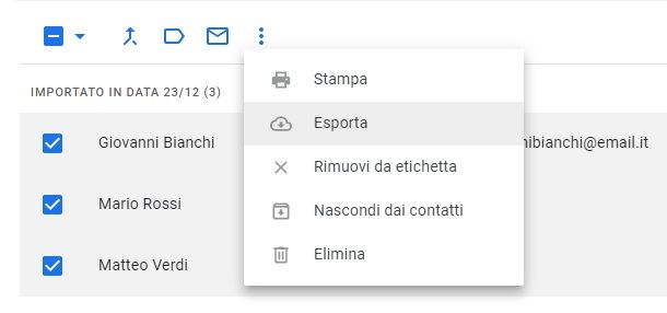 Contatti Google esportazione