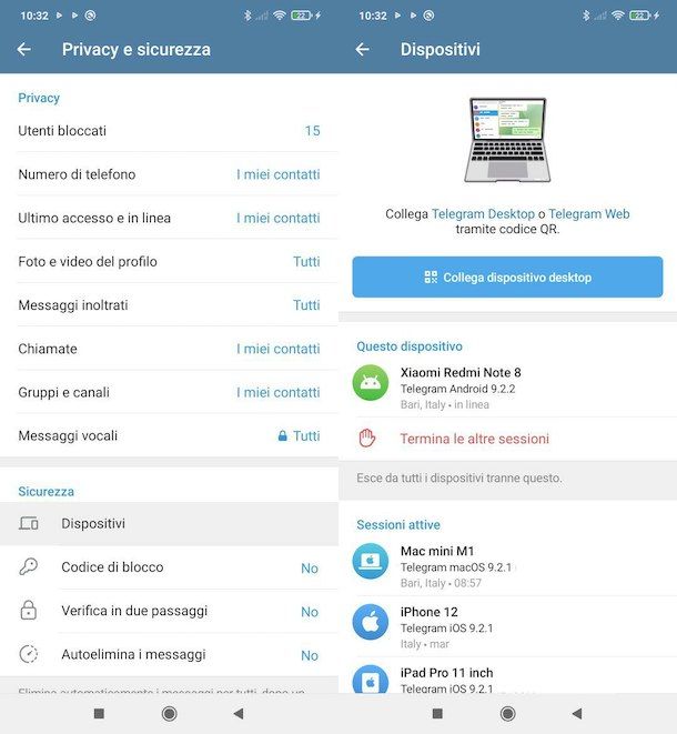Come verificare le sessioni attive di Telegram su Android