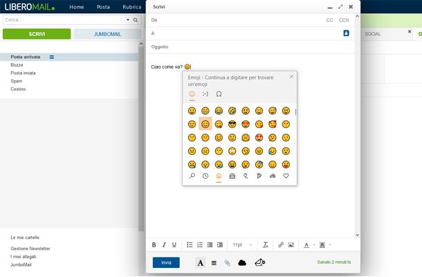 Come inserire emoticon nelle mail