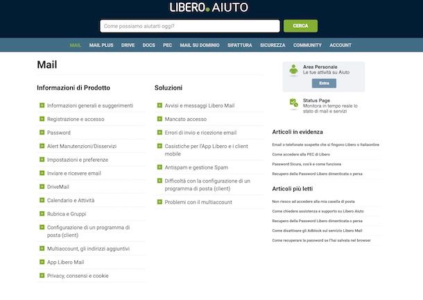 Libero Mail sito di supporto