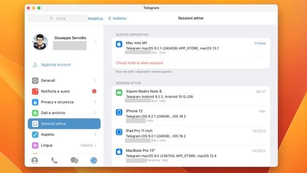 Come verificare le sessioni attive di Telegram su macOS