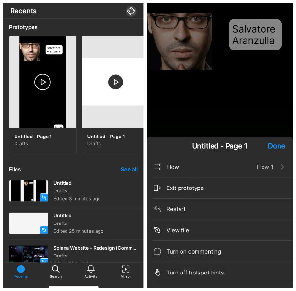 Figma, app per smartphone