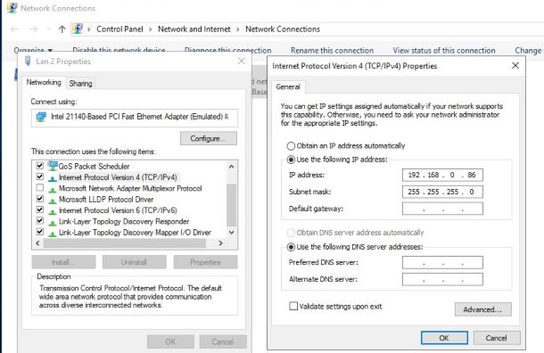 IP Privato server Aruba Windows