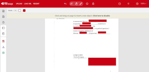 Interfaccia servizio online PDFEscape per modifica PDF