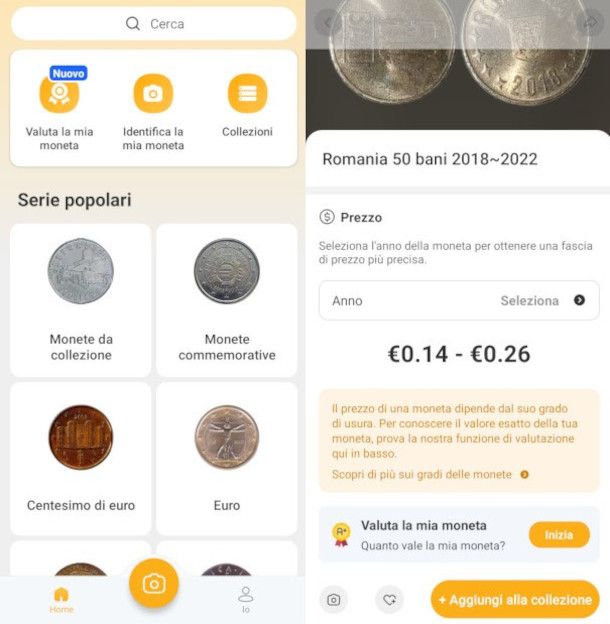 riconoscimento monete con app CoinSnap