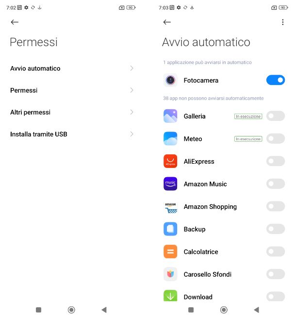 Avvio automatico app Android Xiaomi