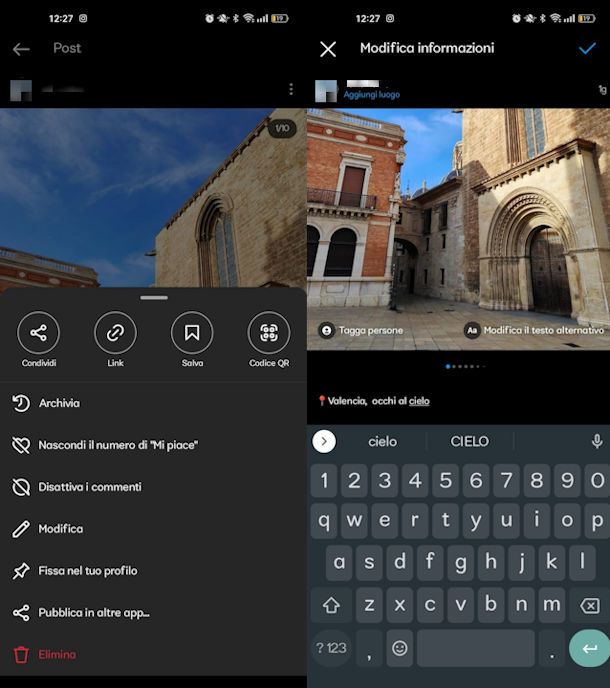 Come modificare post su Instagram