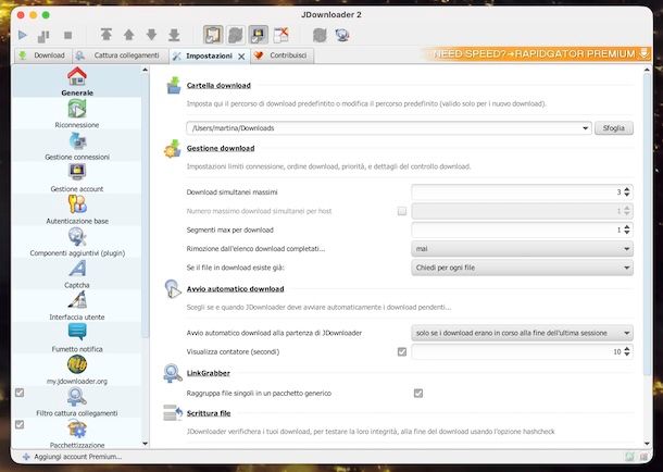 JDownloader italiano impostazioni