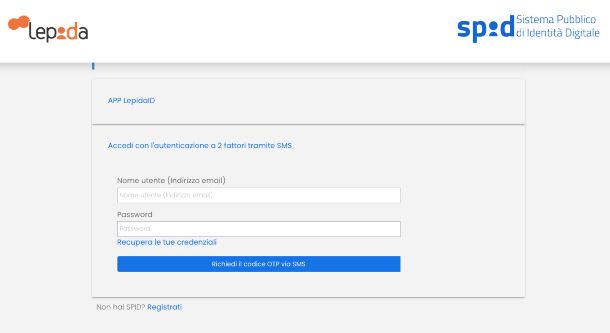 SPID Lepida, autenticazione con SMS