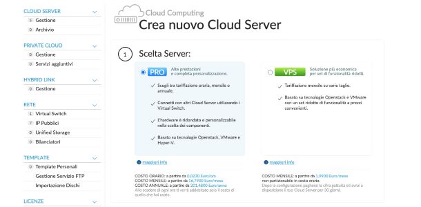 Creare server Aruba Cloud Pro