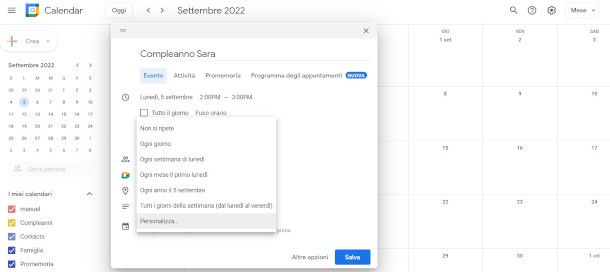 creazione di un evento su Google Calendar da Web