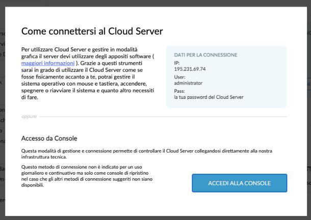 Aruba Cloud accesso in modalità ripristino