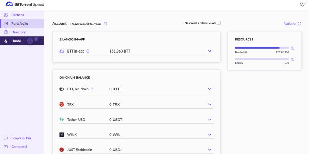 BitTorrent Speed, schermata Portafoglio