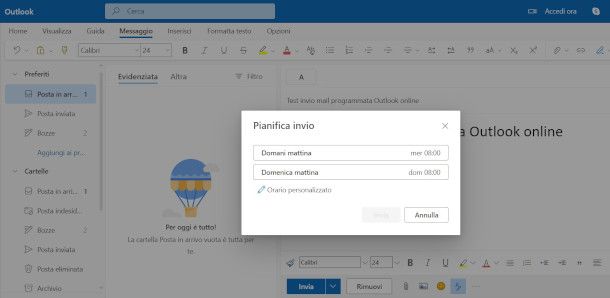 pianificazione invio email da Outlook online