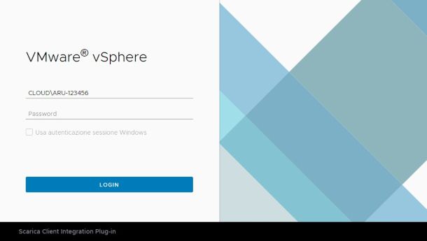 VMware vSphere Web pagina di accesso