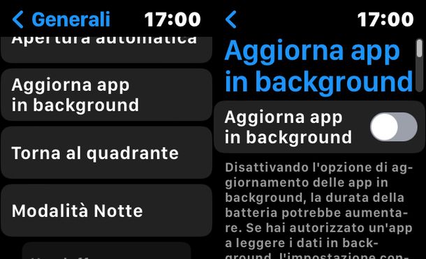 Disattivare aggiornamenti in background Apple Watch