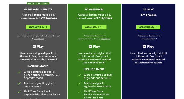 Xbox Game pass home page