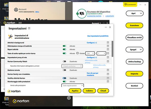 Come disattivare notifiche Norton