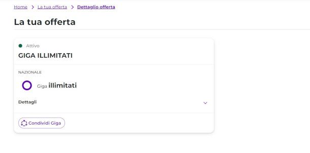 funzione per la condivisione dei Giga illimitati da Area Clienti del sito WINDTRE