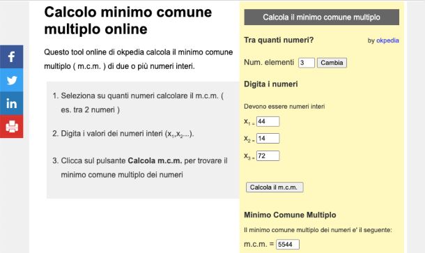 Okpedia, calcolatore mcm e MCD