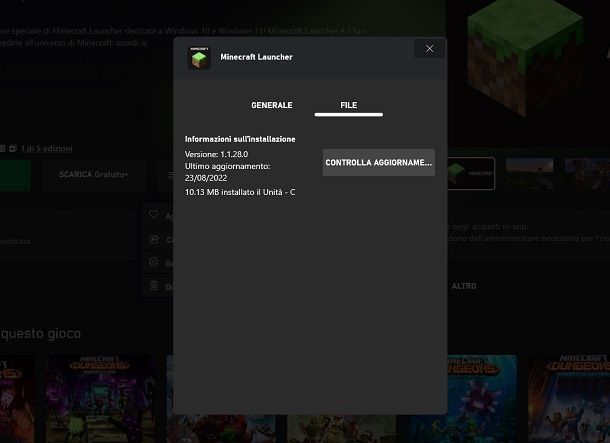 Minecraft Launcher Xbox App Aggiornamento