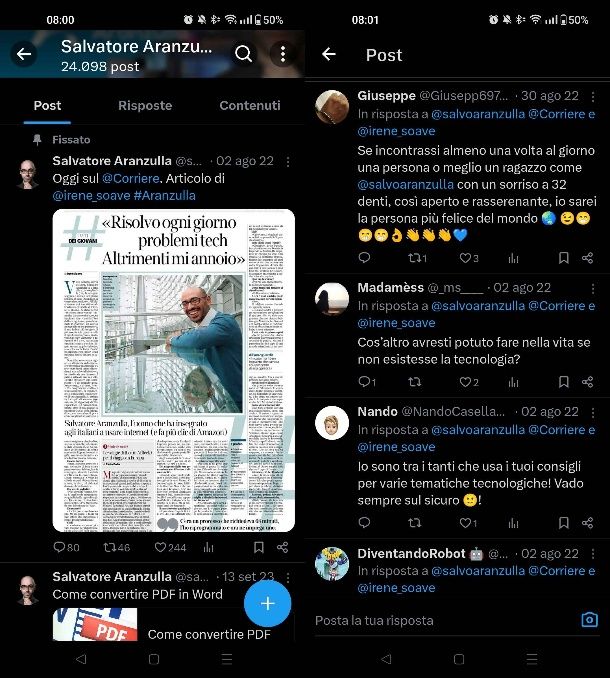 Come leggere commenti su X