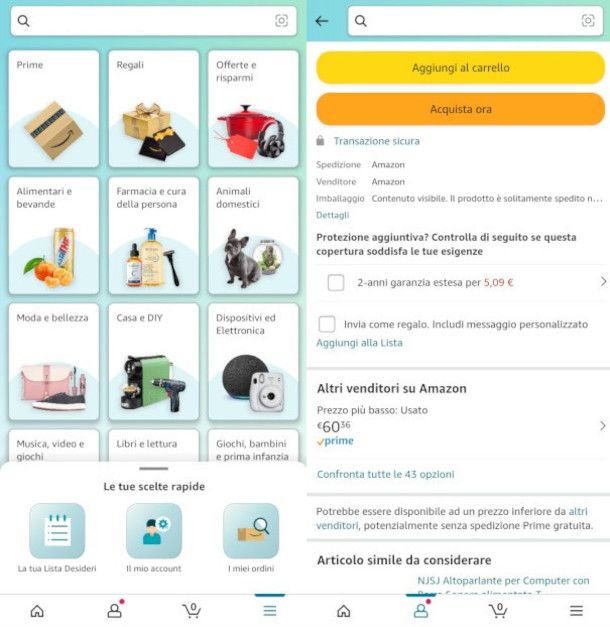 creazione lista da app Amazon e aggiunta articolo a una lista