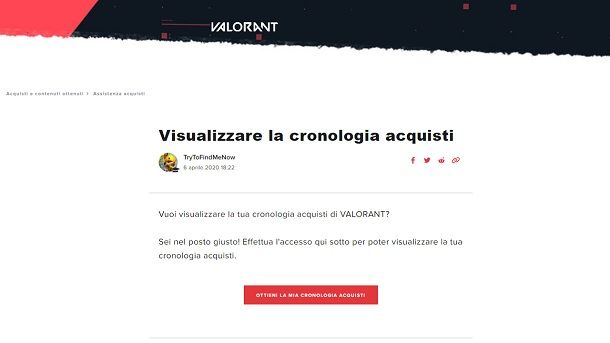 Cronologia acquisti VALORANT