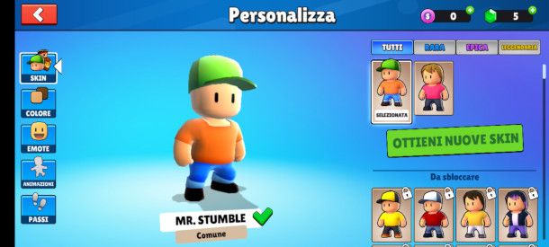 personalizzazione skin Stumble Guys su Android