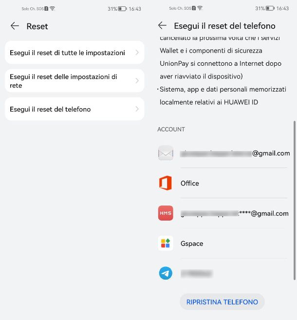 Backup e ripristino ai dati di fabbrica