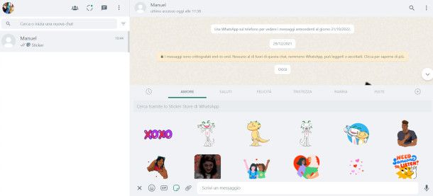 invio sticker da WhatsApp Web