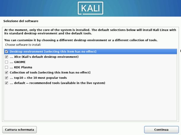 Kali Linux, cambiare ambiente desktop