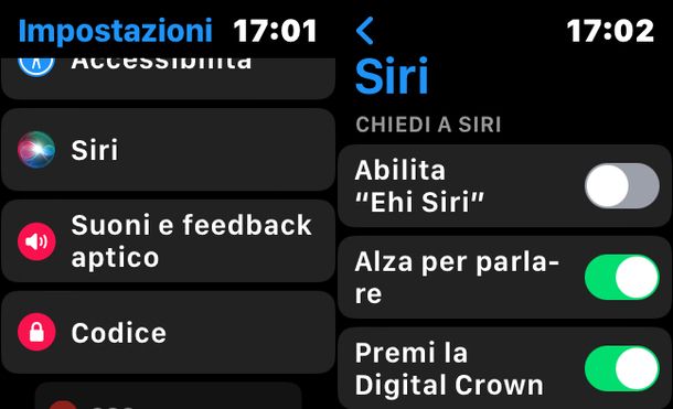 Disabilitare Ehi Siri Apple Watch