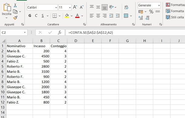 Come contare quante volte compare un valore duplicato