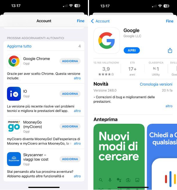 Come aggiornare Google su iOS