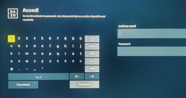 accesso app DAZN da smart TV