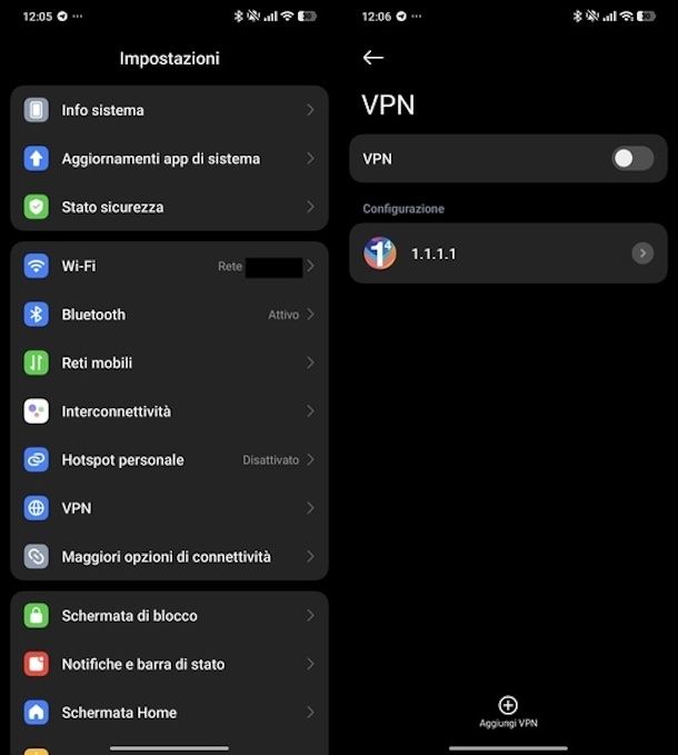 Disattivazione VPN