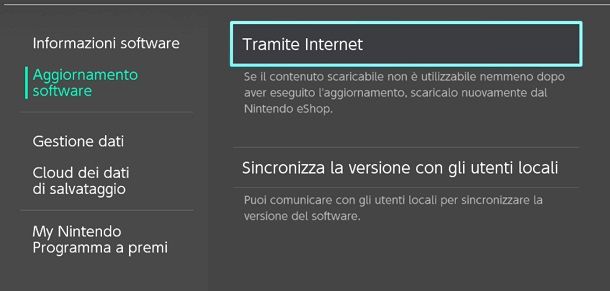 Nintendo Switch Aggiornamento Manuale