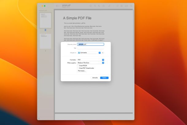 Come ridurre dimensioni PDF Mac